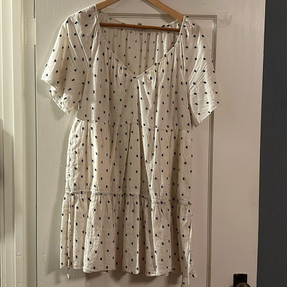 Madewell cream and black textured tiered dress